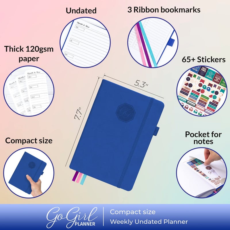 GoGirl Planner and Organizer for Women â€“ Compact Size Weekly Planner, Goals Journal & Agenda to Improve Time Management, Productivity & Live Happier. Undated â€“ Start Anytime, Lasts 1 Year â€“ Royal Blue - Image 2